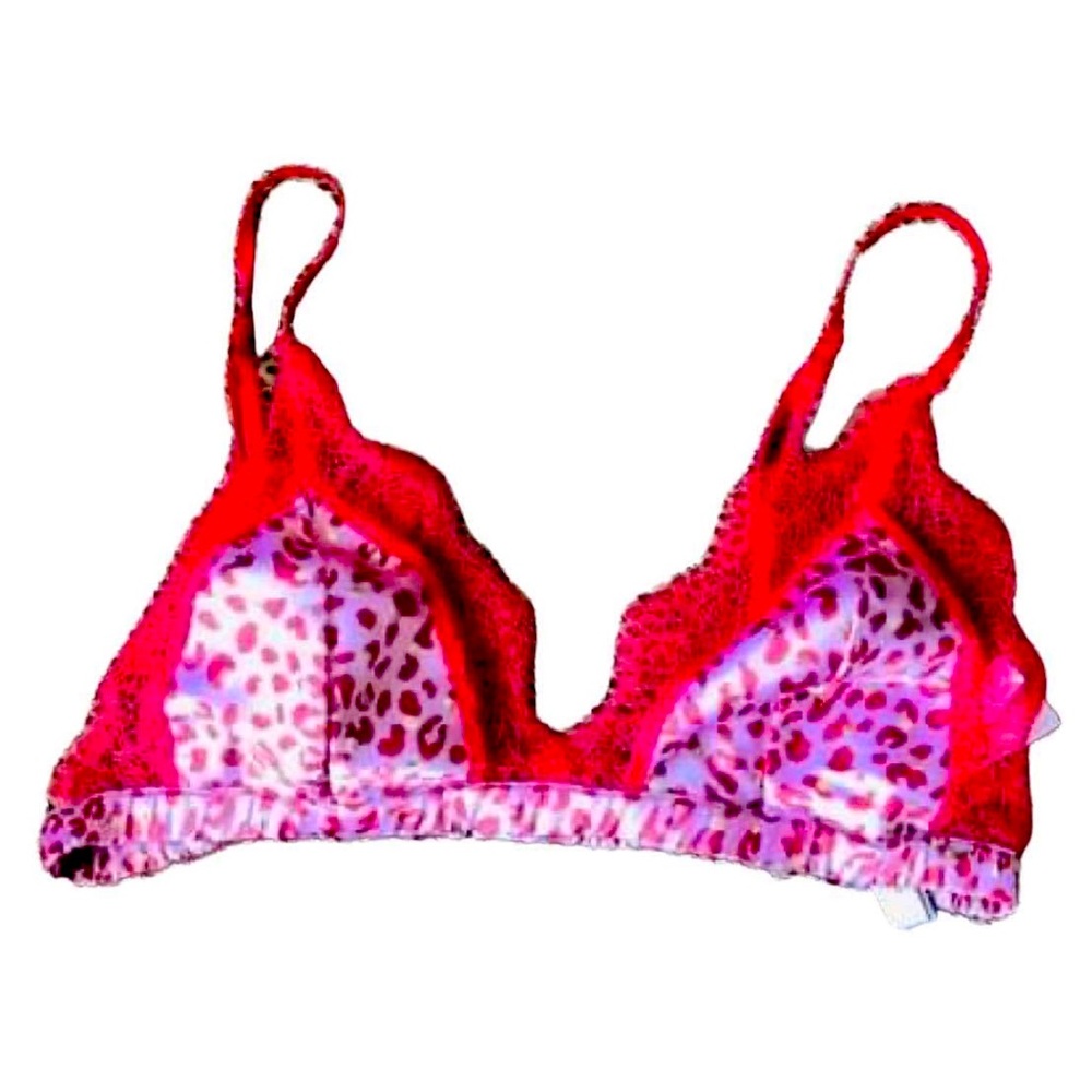 VICTORIA’S SECRET Size (M) Medium Leopard Print & Red Lace Bralette